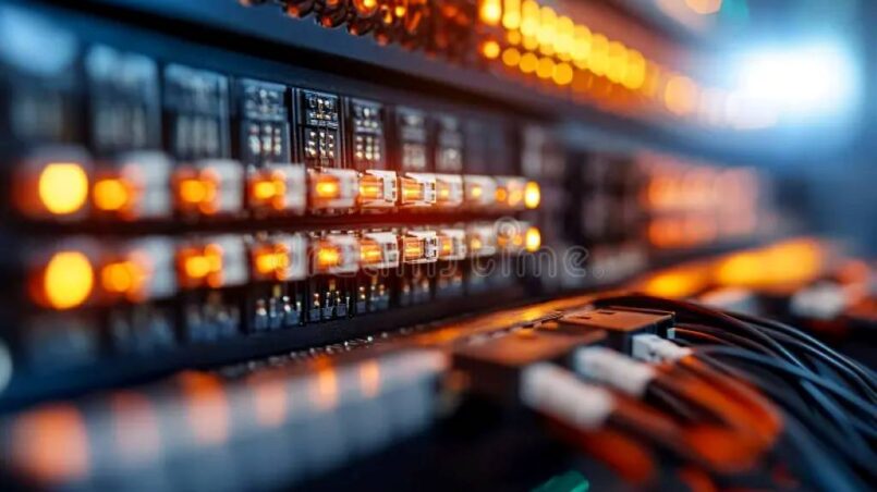 Illustration of a high density computing rack with liquid cooling tubes snaking through glowing GPUs in a modern data center.