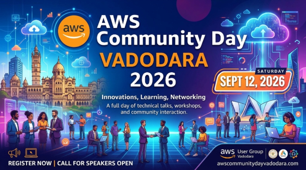 AWS Community Day Vadodara 2026 banner with September 12 event date