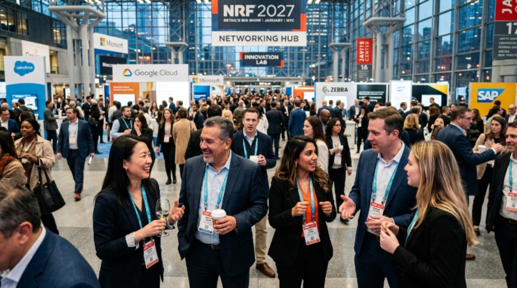 Retail professionals networking at NRF 2027 Retail's Big Show in January in New York City